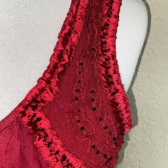 New w/out tags Free People Rose Red Beaded Dress flutter trim XS - Picture 6 of 16